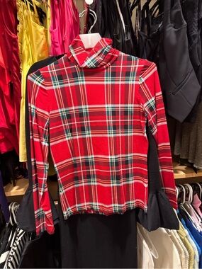 Lands' End Red Plaid Turtleneck Long Sleeve Top